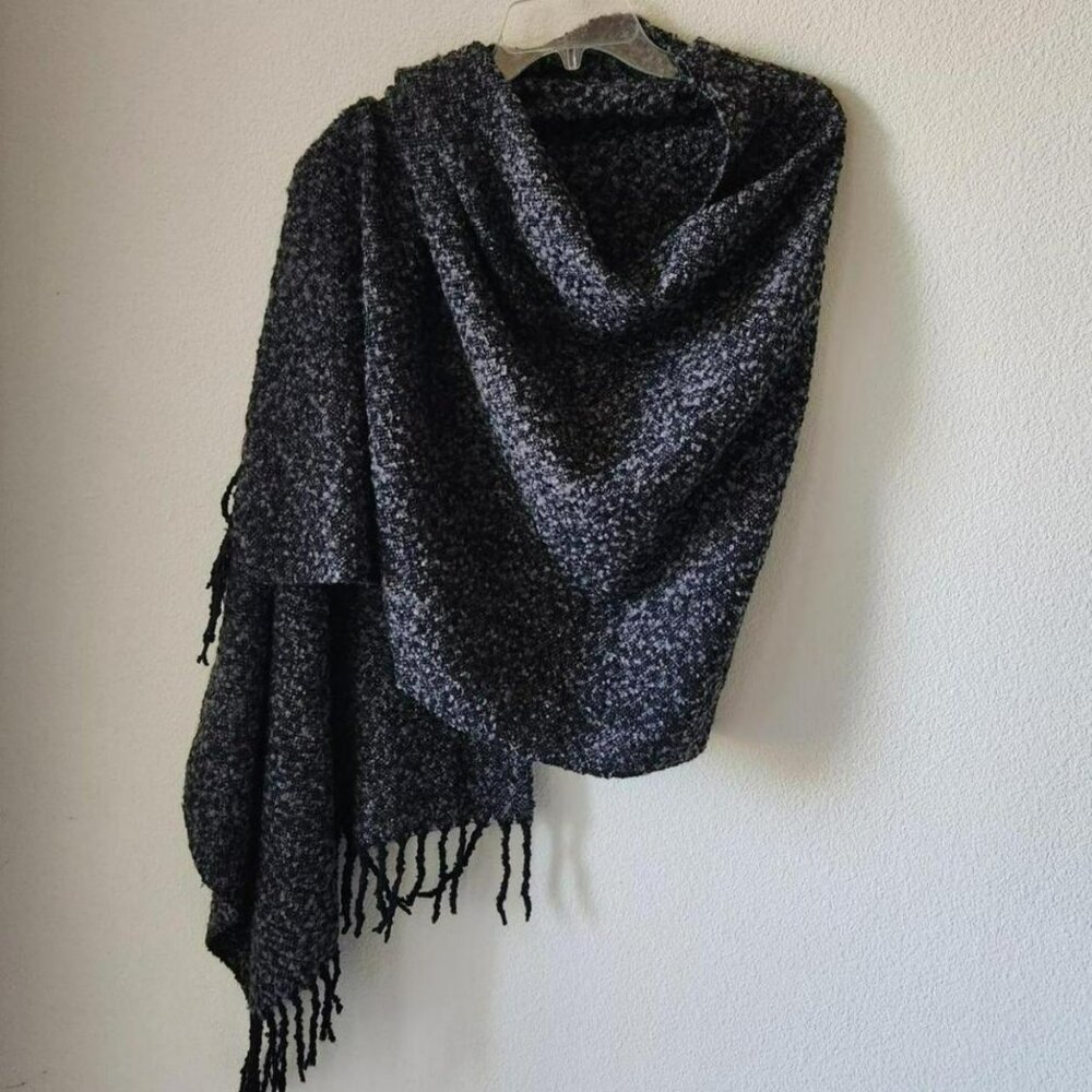 Large Scarf Wrap Dark Grey & Black Nubby Texture Preppy Minimalist Blanket Scarf